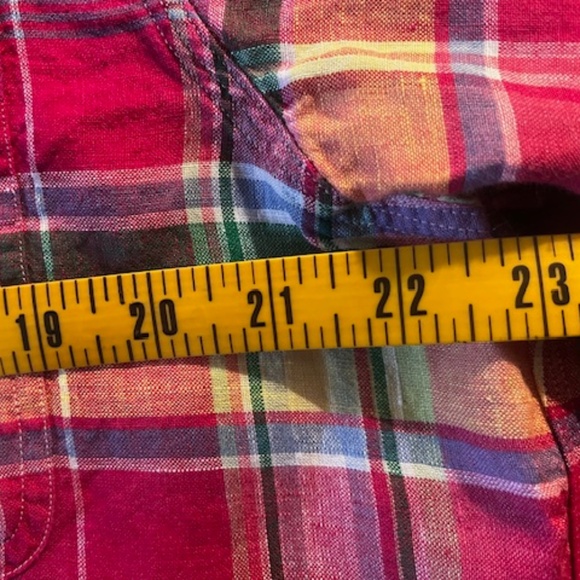 Men's POLO - Ralph Lauren - Bright Multi Colored Plaid Linen L. S. Shirt - L - Picture 6 of 12